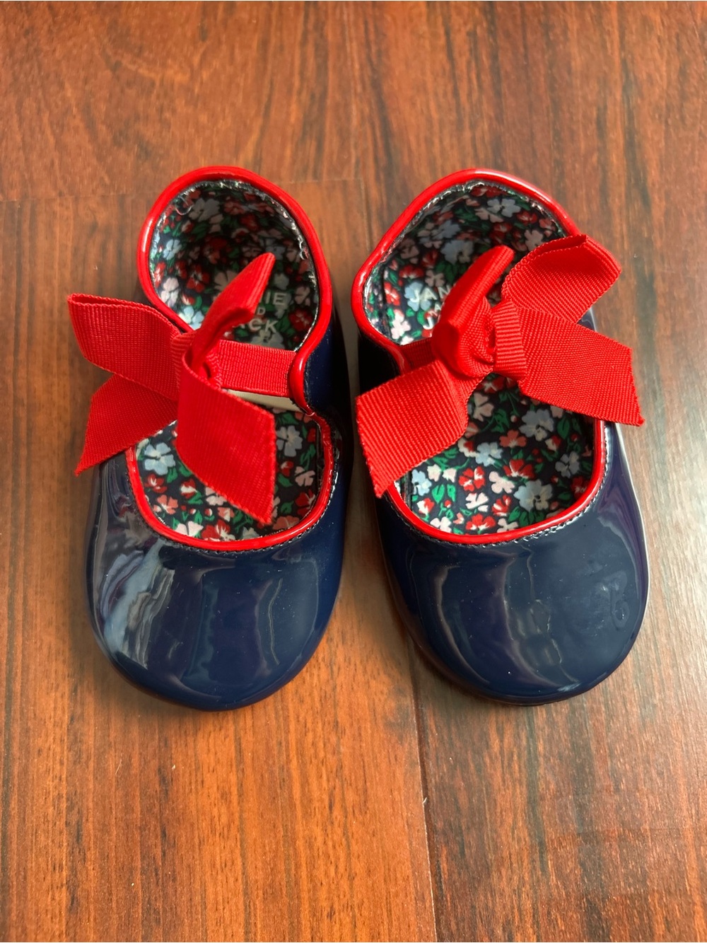 Janie and Jack Navy Patent Mary Janes with Red Ribbon Bows